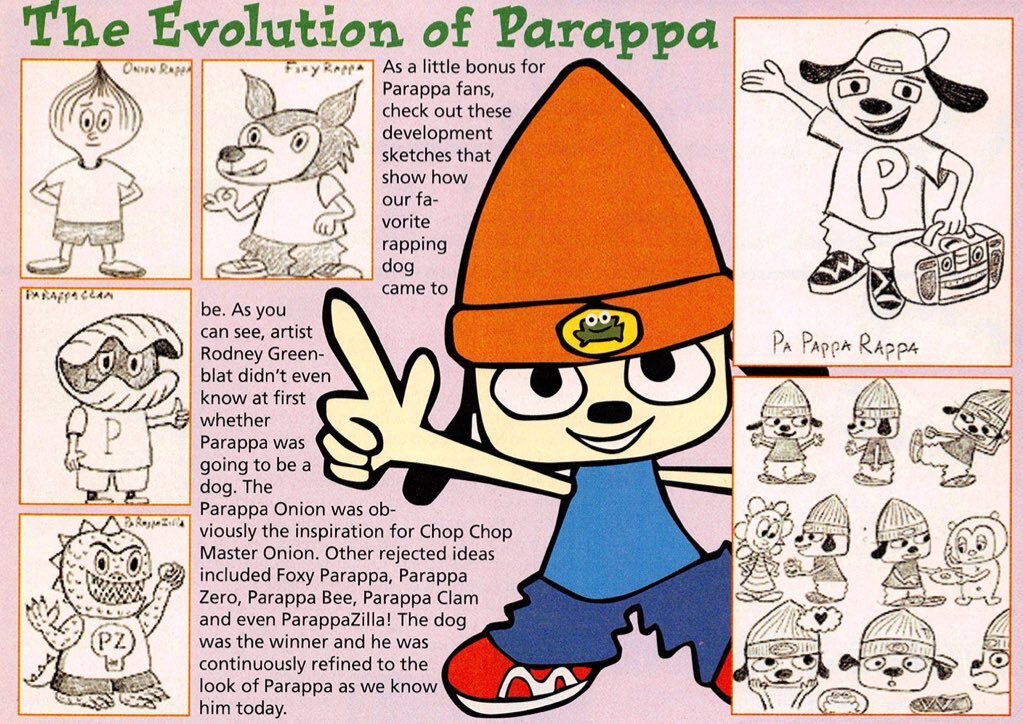 https://supercast.mypinata.cloud/ipfs/QmaC7vtwm3RKu2zThtrc6icbJfQfgwmcvHgHh4iw2ZptfK?filename=evolution-of-parappa-character-design-from-Tips-_-Tricks-magazine-vol.-74-_2001_.jpg